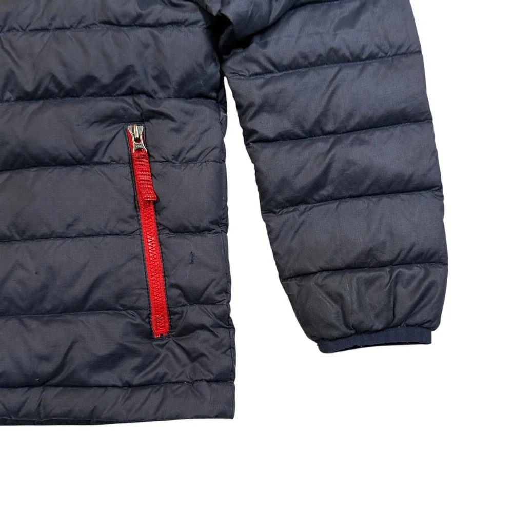 Patagonia Kids Down Sweater Jacket Navy Blue Red Full Zip Puffer Size M 10 Youth